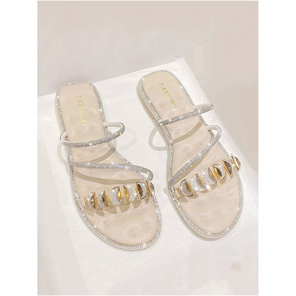 Water Diamond Sandals Women s Fairy Style Flat Bottom 2025 Summer New Style Fashionable and Beautiful Women s Dress Cool Slippers for Outer Wear image 0