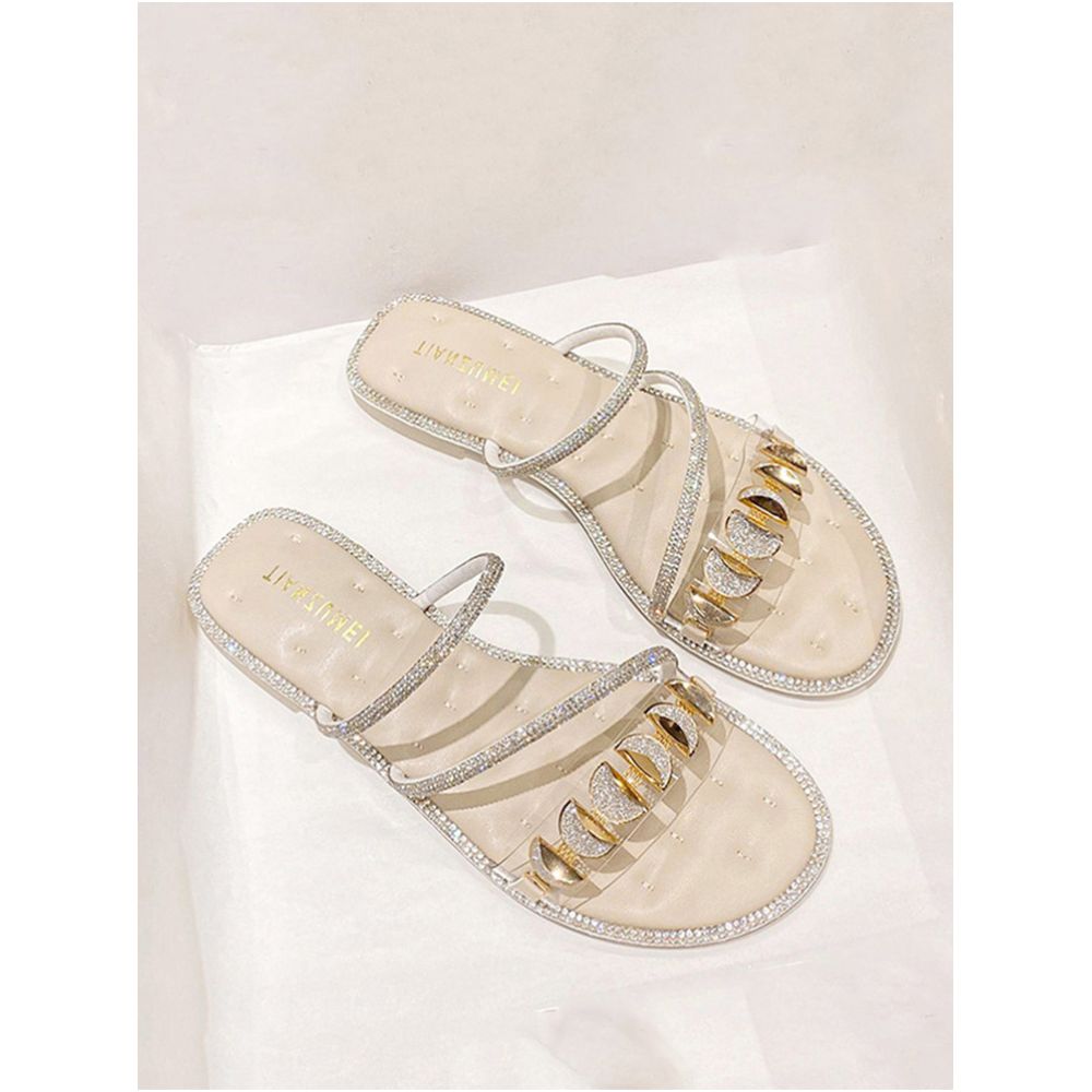 Water Diamond Sandals Women s Fairy Style Flat Bottom 2025 Summer New Style Fashionable and Beautiful Women s Dress Cool Slippers for Outer Wear image 4