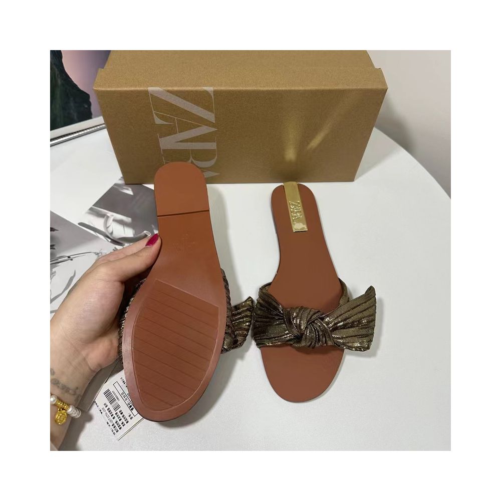 ZA Women s Shoes 2025 Summer New Flat Round Toe One Strap Bow Open Toe Casual Beach Shoes image 3