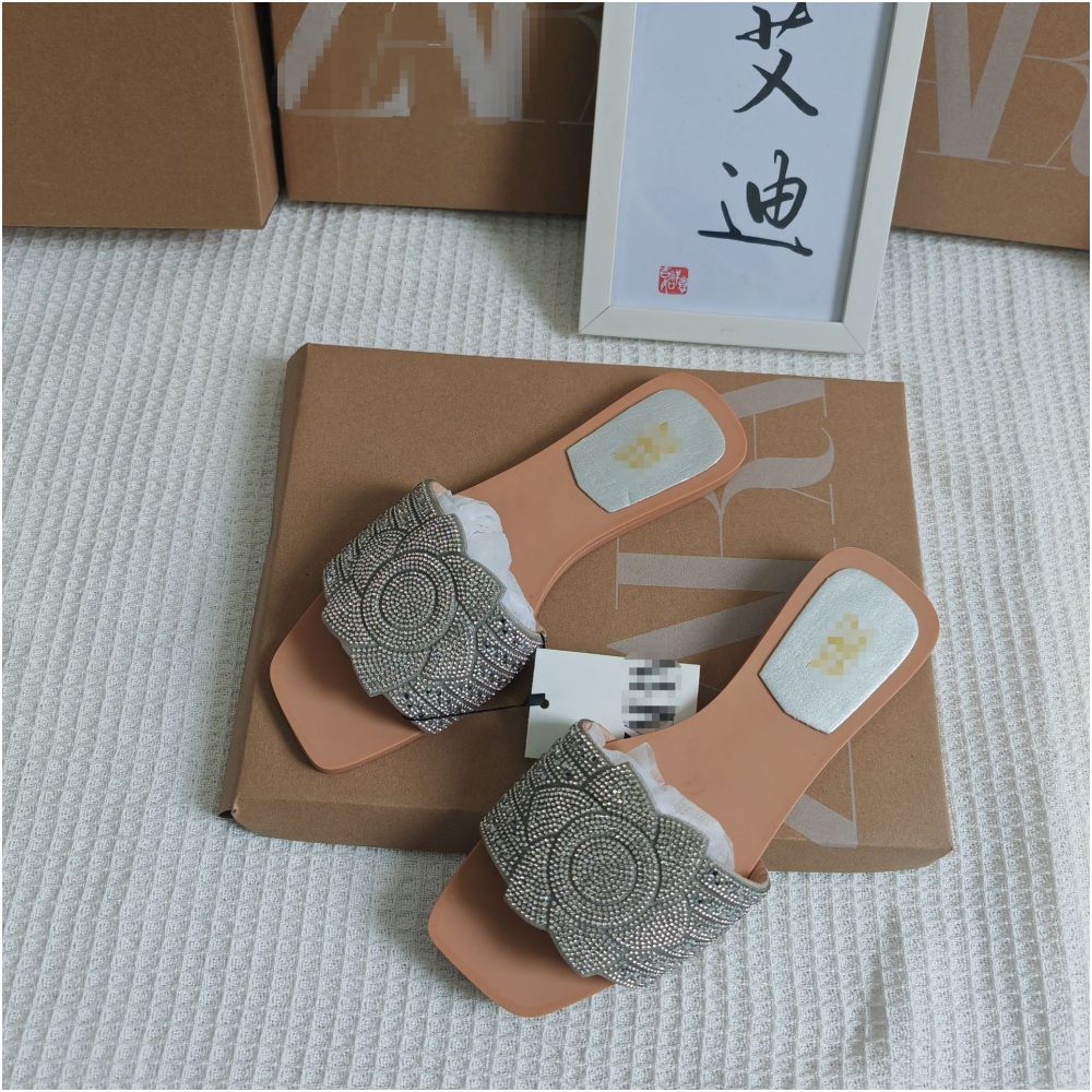 New cross border European and American style ZAR rhinestone fashion flat sandals one strap sandals for women image 3