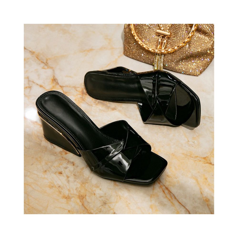 Women s high heeled sandals 2025 new summer style wedge heel trendy square toe versatile and casual women s shoes image 3