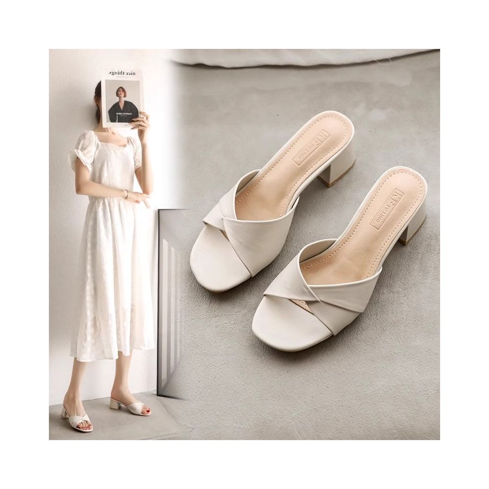 Brand genuine leather discounted slippers for women s outdoor wear in the spring and summer of 2025 fashionable new styles with medium heels thick heels and high heels for women image 1