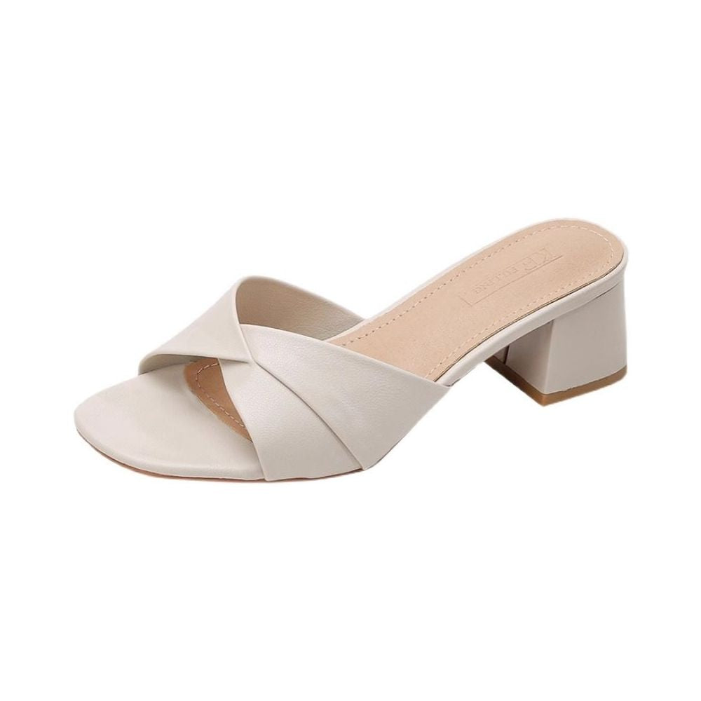 Brand genuine leather discounted slippers for women s outdoor wear in the spring and summer of 2025 fashionable new styles with medium heels thick heels and high heels for women image 4