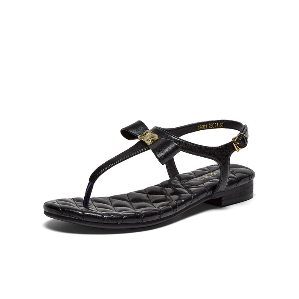 Bestu 2025 Summer New Fashionable and Comfortable Soft Bottom Strap Sandals with Toe Clipping for Women B9601BL5