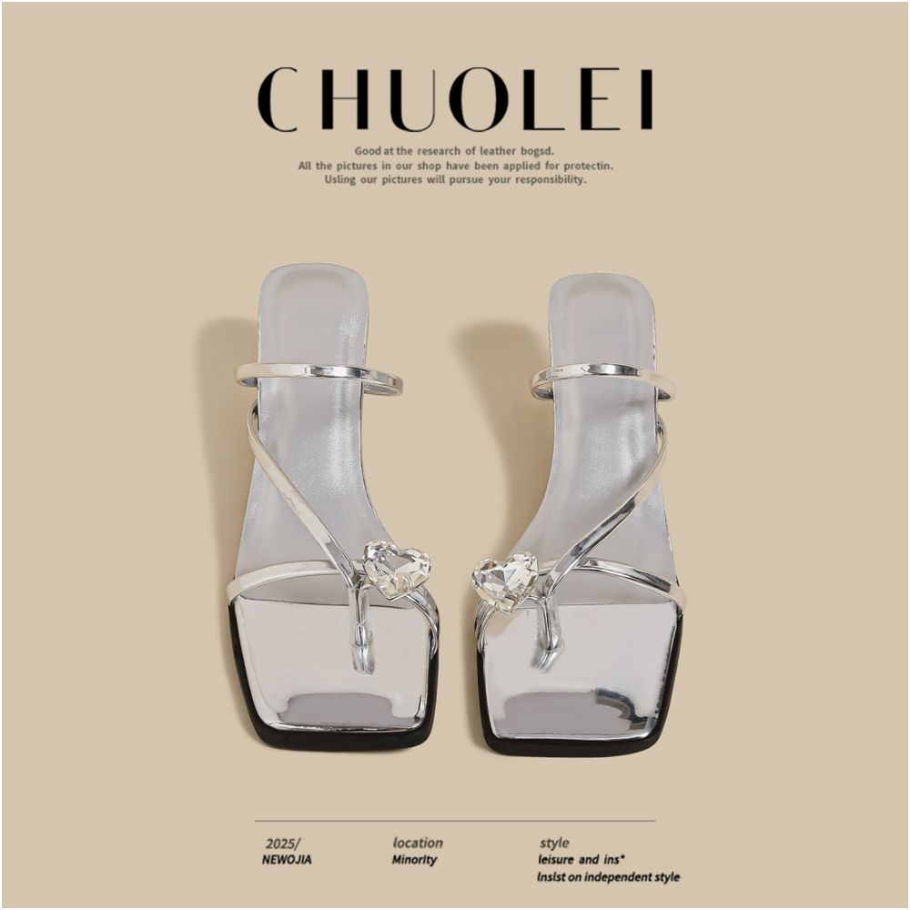 summer new open toed slim heeled slippers for women wearing fairy feng shui diamonds versatile and beautiful gold single line sandals