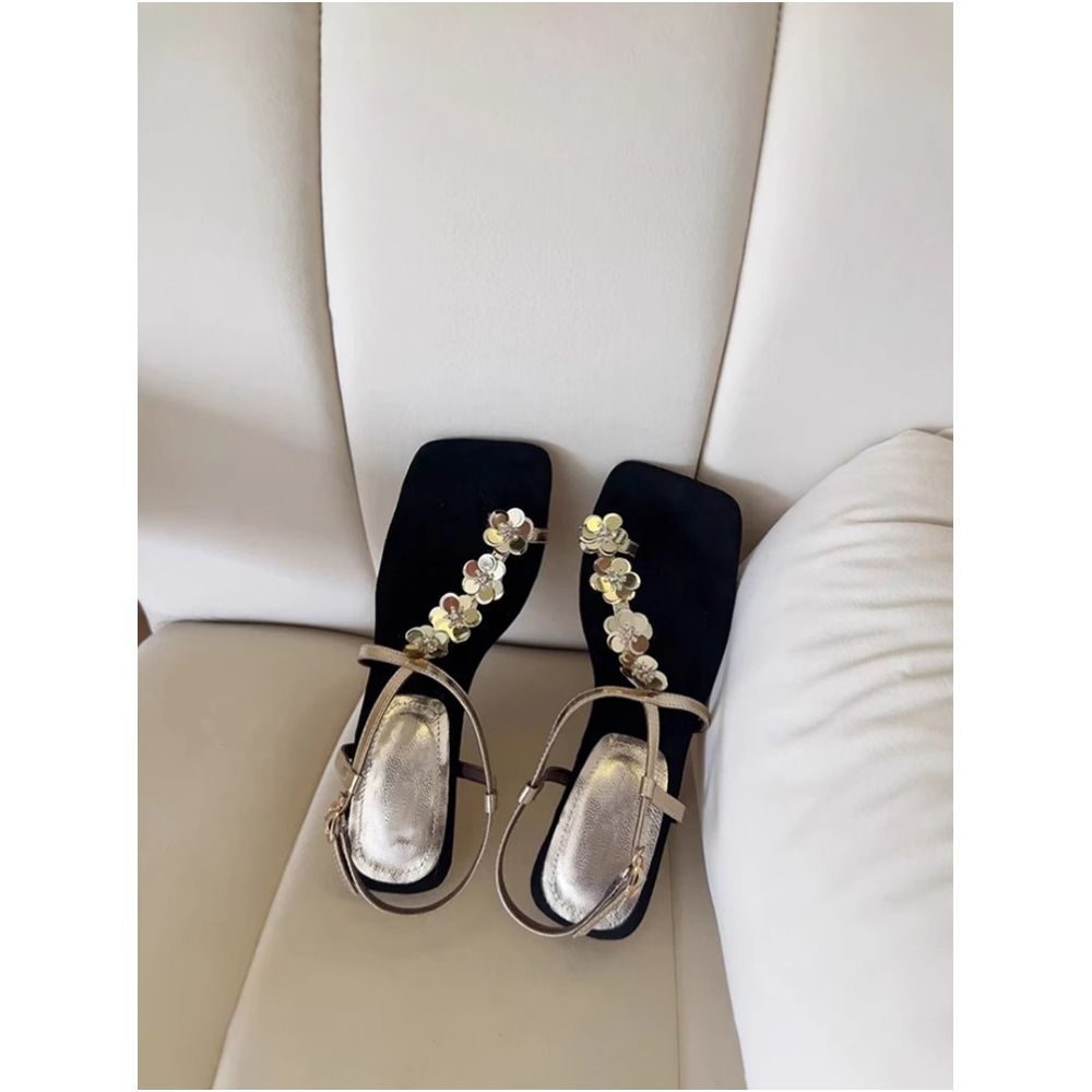 High end toe set with floral square toe fashionable sandals for women summer wear simple and exquisite Roman shoes image 2