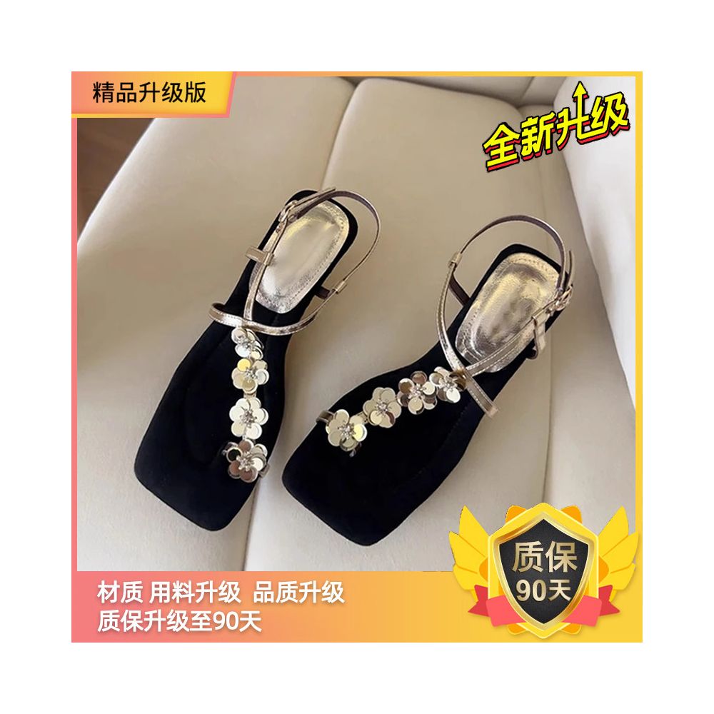 High end toe set with floral square toe fashionable sandals for women summer wear simple and exquisite Roman shoes