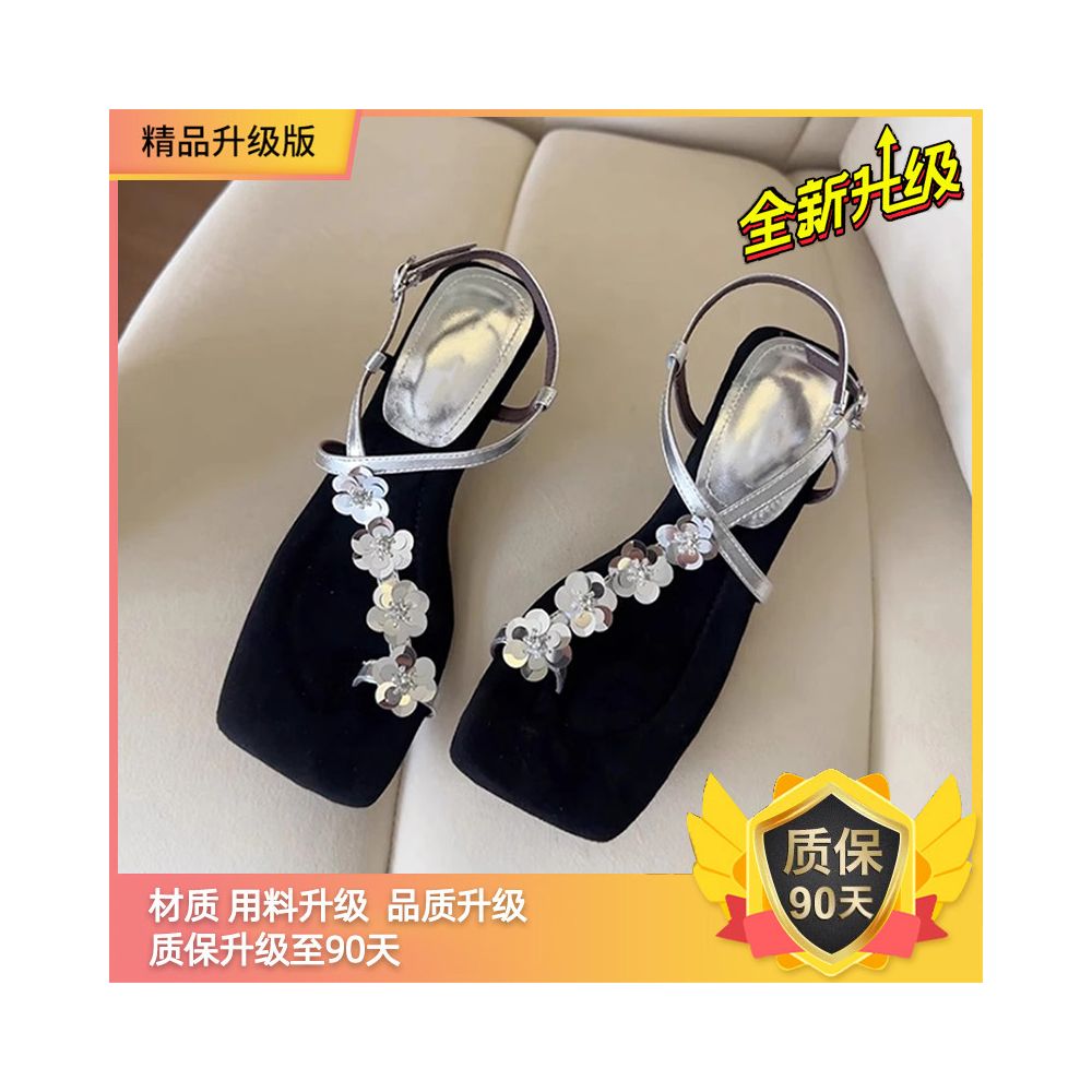 High end toe set with floral square toe fashionable sandals for women summer wear simple and exquisite Roman shoes