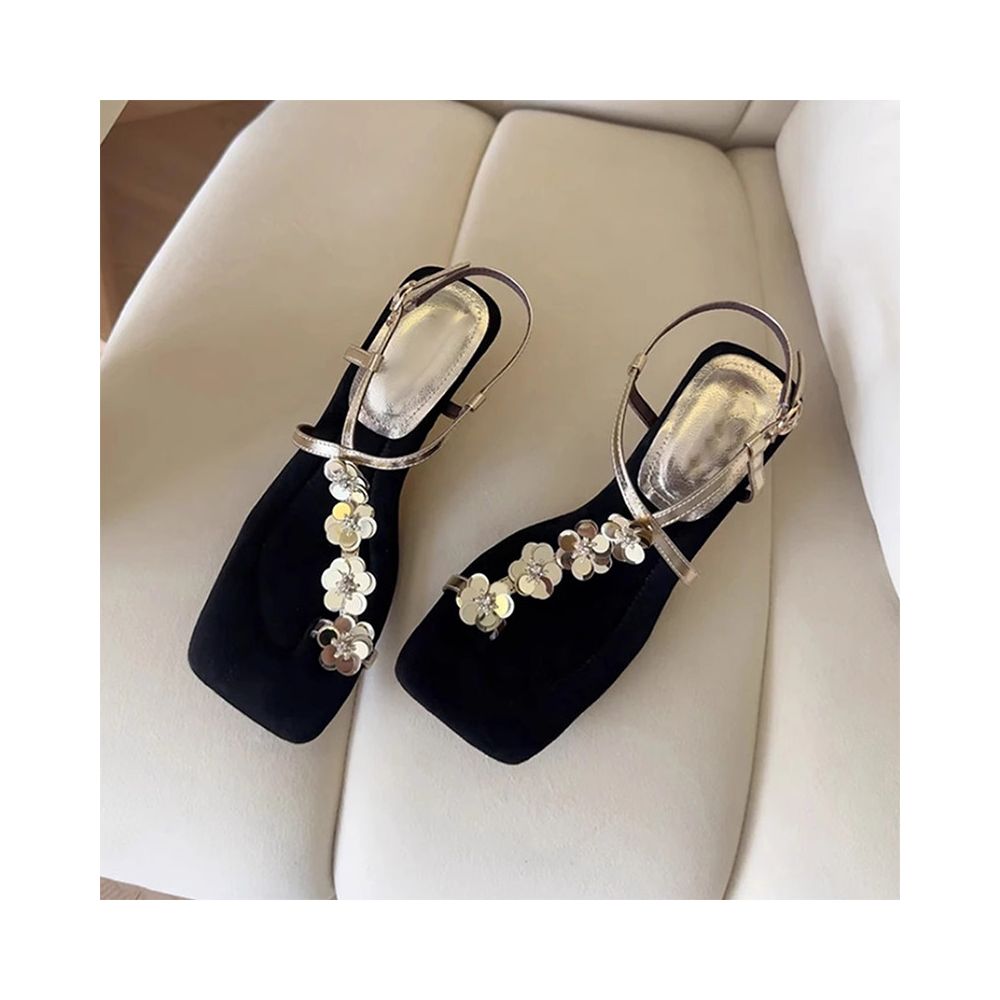 High end toe set with floral square toe fashionable sandals for women summer wear simple and exquisite Roman shoes