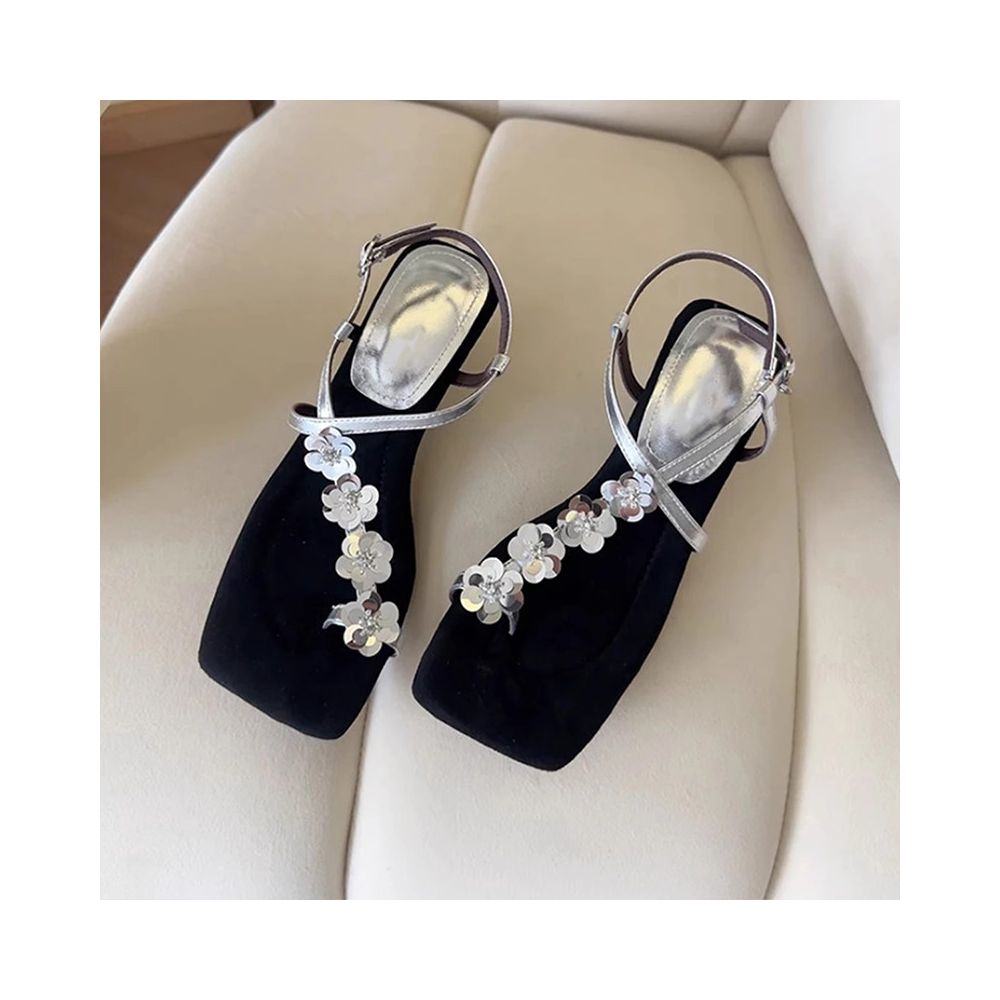 High end toe set with floral square toe fashionable sandals for women summer wear simple and exquisite Roman shoes
