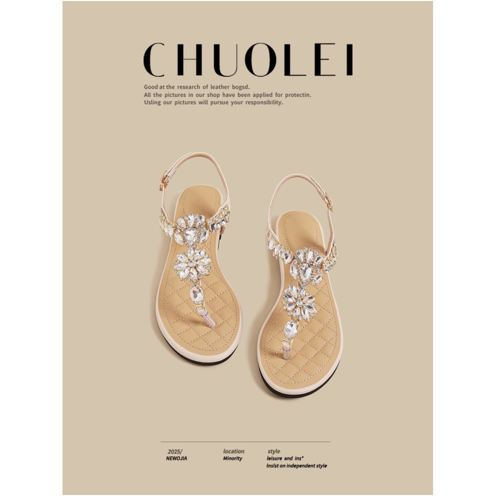 Flat sandals for women in summer 2025 new style with French retro design and a lazy beach feel Roman slippers for outdoor wear image 2