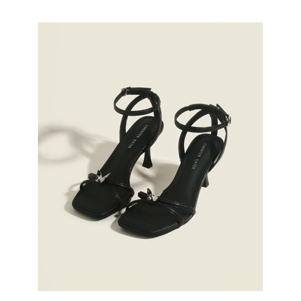 French style sandals for women in the summer of 2025 versatile and sexy Square toe slim heel straight buckle with open toe high heeled shoes image 2