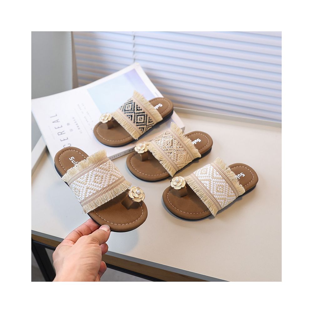 Girls slippers summer new style bohemian style beach girl baby tassel clip toe sandals flat sandals image 0