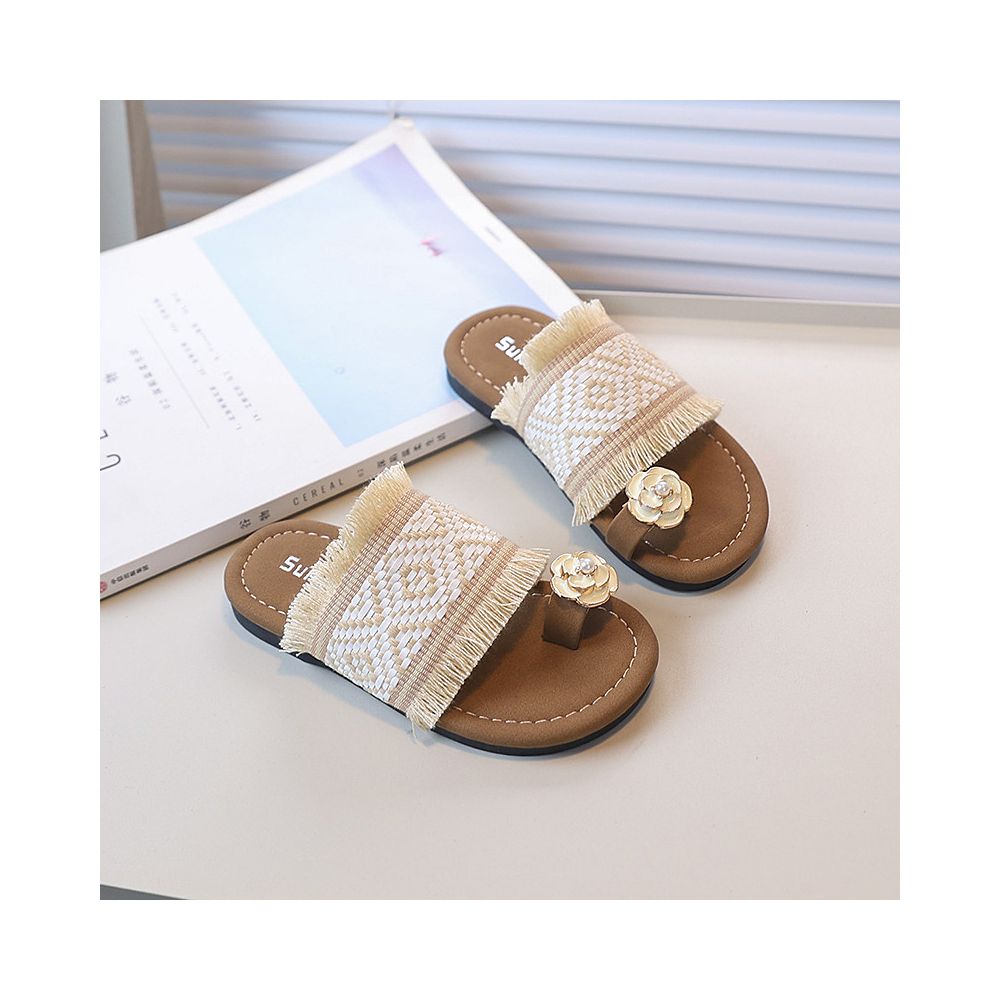 Girls slippers summer new style bohemian style beach girl baby tassel clip toe sandals flat sandals image 1