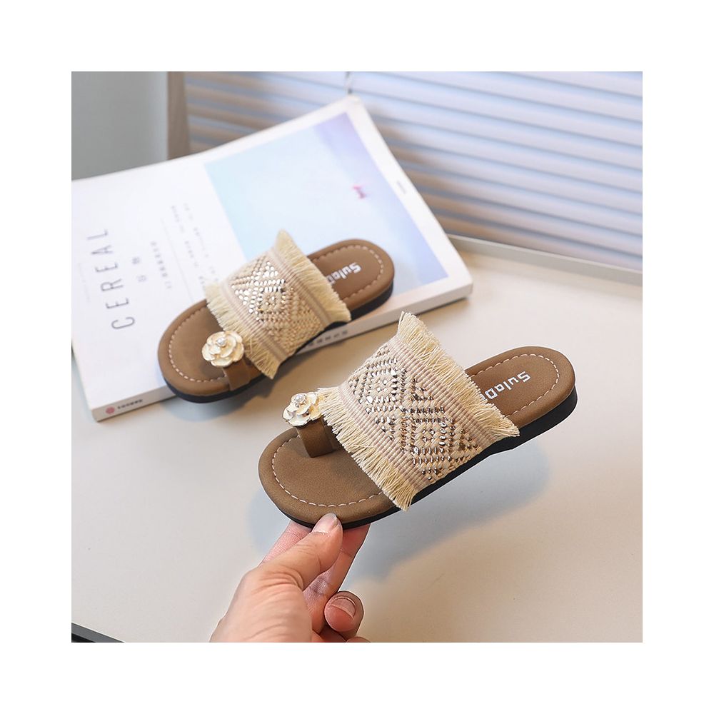 Girls slippers summer new style bohemian style beach girl baby tassel clip toe sandals flat sandals image 2