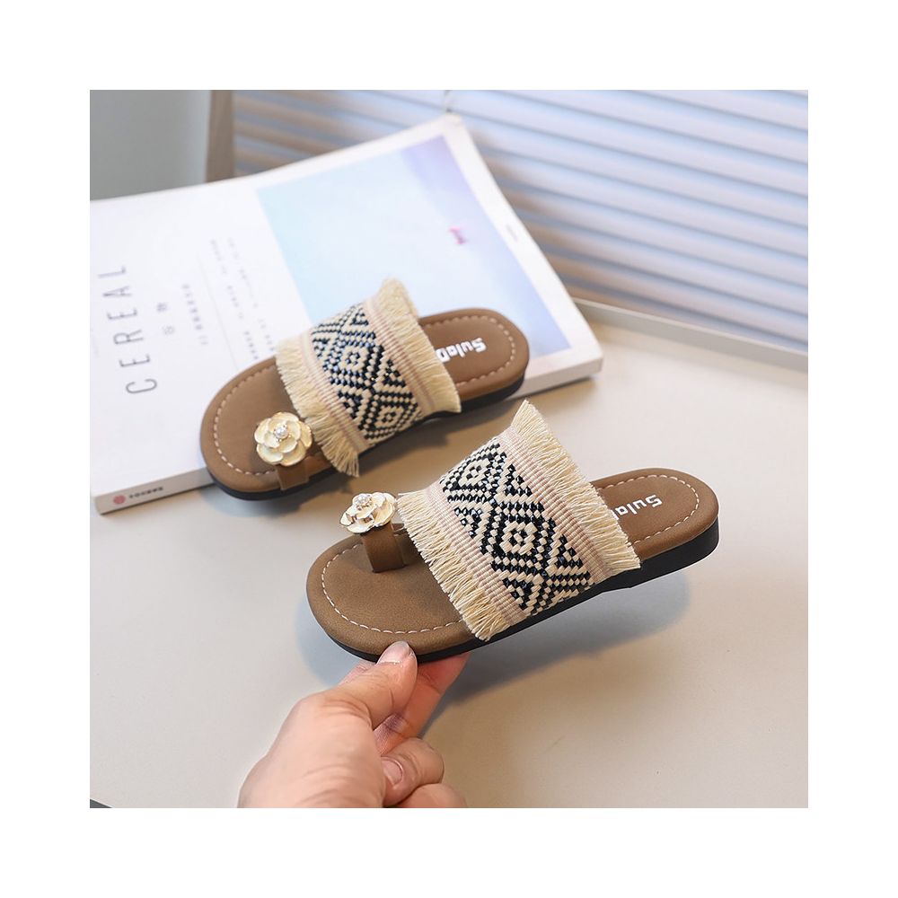 Girls slippers summer new style bohemian style beach girl baby tassel clip toe sandals flat sandals image 3