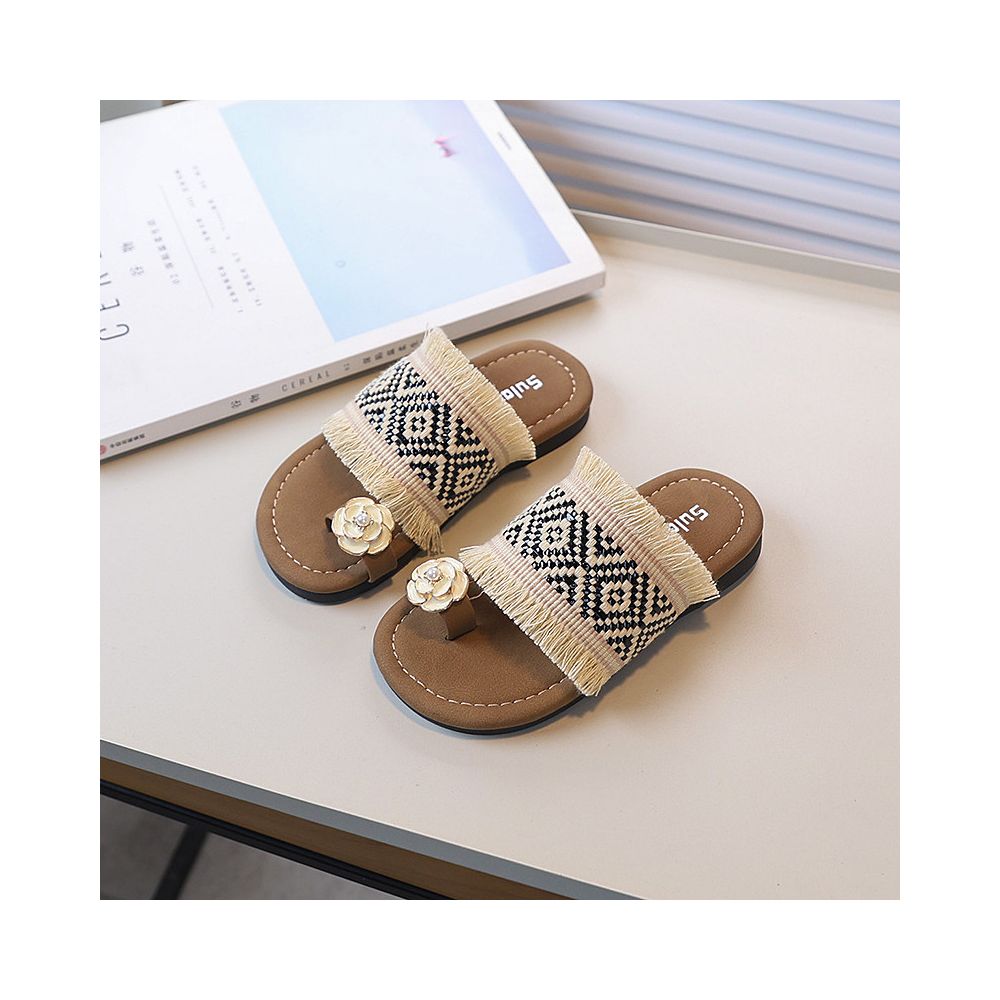 Girls slippers summer new style bohemian style beach girl baby tassel clip toe sandals flat sandals