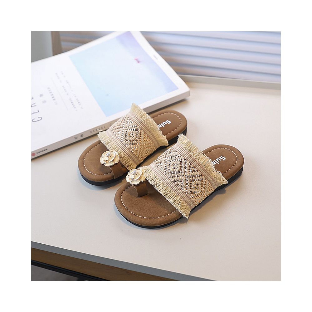 Girls slippers summer new style bohemian style beach girl baby tassel clip toe sandals flat sandals