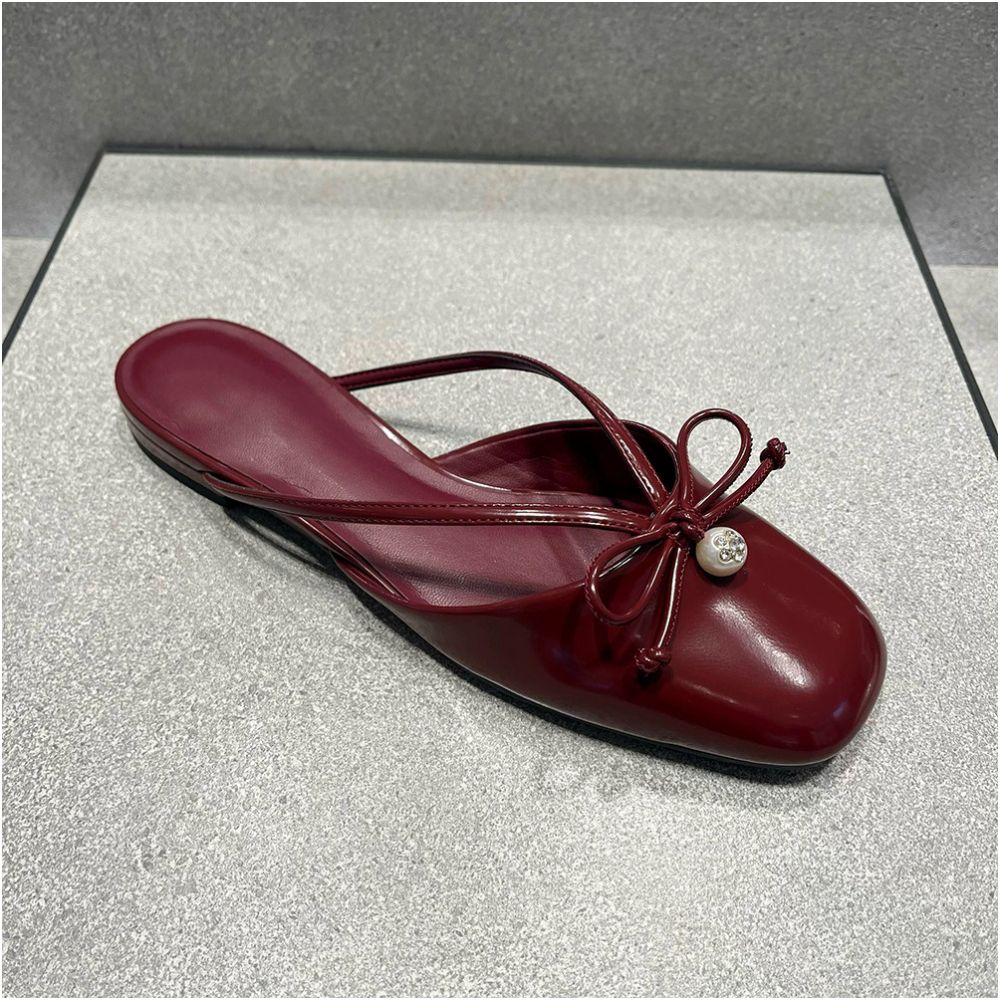 CHONGER u0026KAMEI25 Summer New Butterfly Knot Pearl Mill Shoes Women s Bag Head Half Slippers Low Heel Sandals