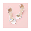 Summer new light blue bow pearl rhinestone straight buckle with exposed toe white women s shoes thick medium and high heels image 2