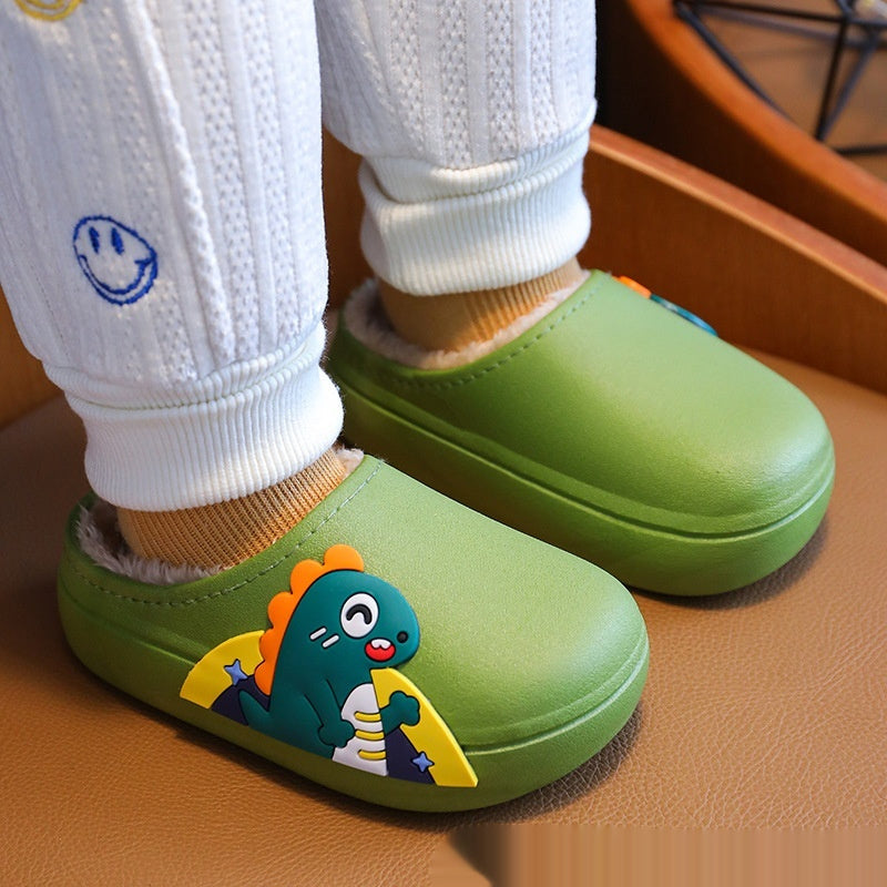Children's Winter Cartoon Cute Warm Waterproof Non Slip Cotton Slippers