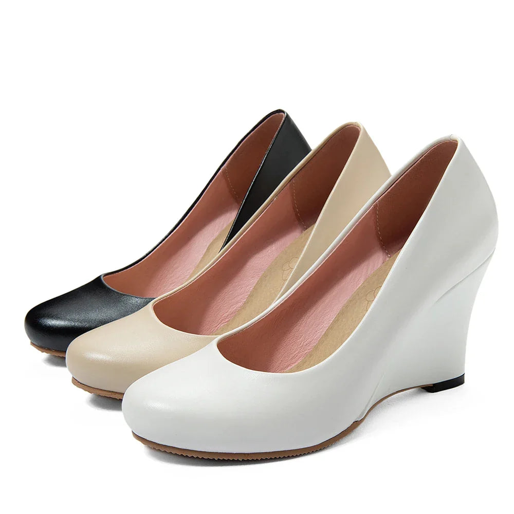 Wedges Heels Pumps Woman Classic Heeled Shoes Women Autumn Casual White Nude Wedge Wedding Office Party Shoe Large Size 43 44