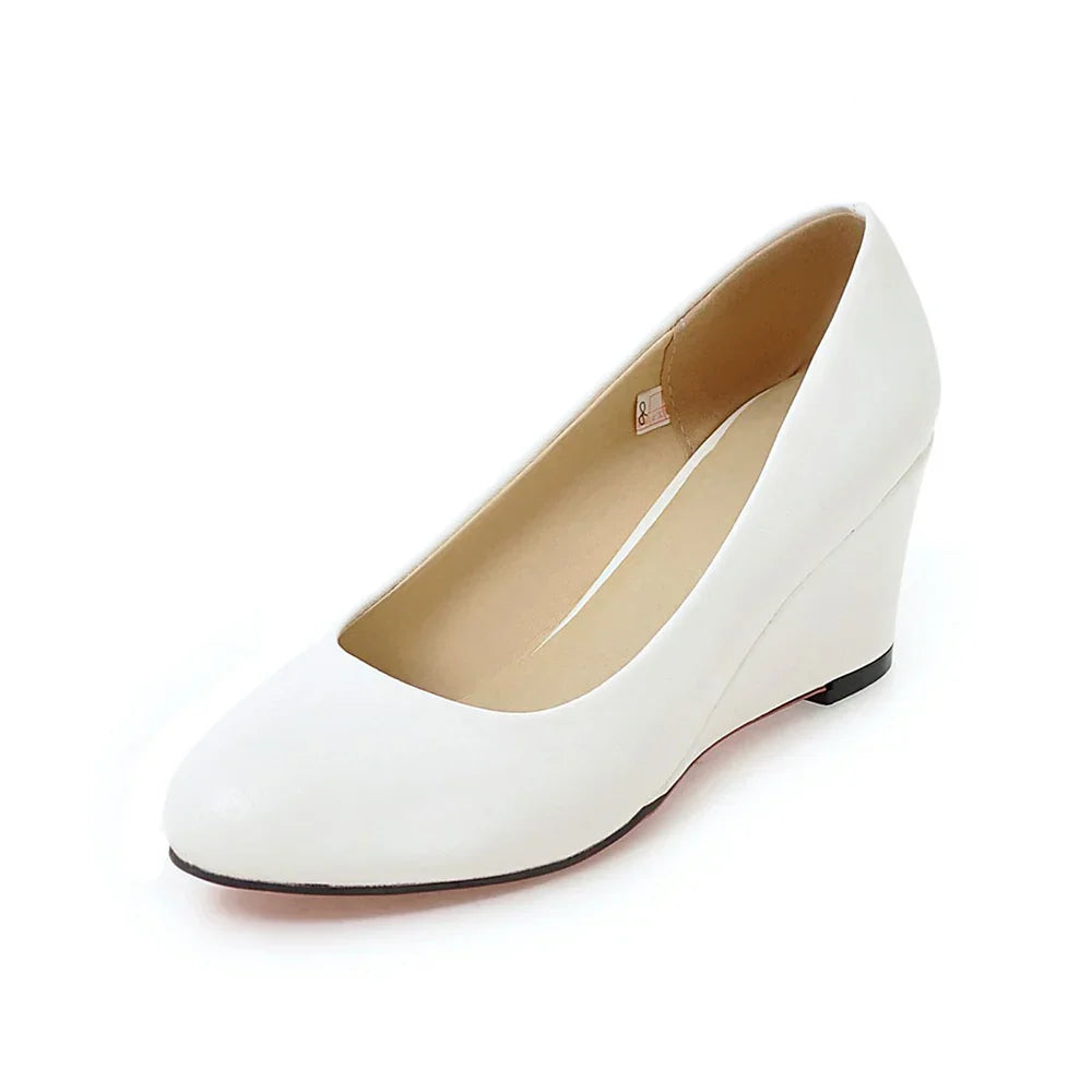Women Wedge Shoes round toe pumps White Sweet Loafers Women's Pregnant Wedges Spring Autumn casual high heels Free Ship