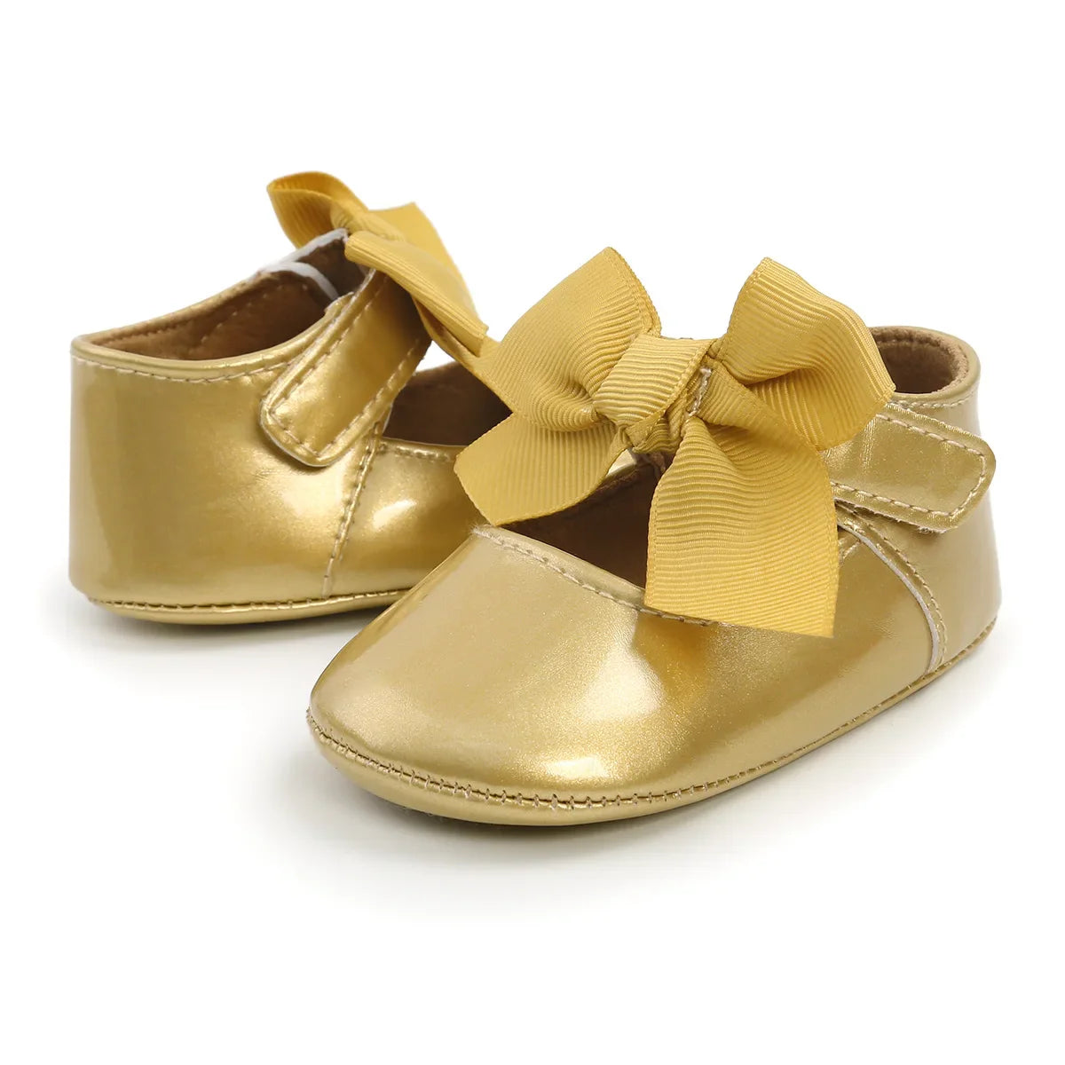 Newborn Baby Shoes Baby Boy Girl Shoes Girl Classic Bowknot Rubber Sole Anti-slip PU Dress Shoes First Walker Toddler Crib Shoes