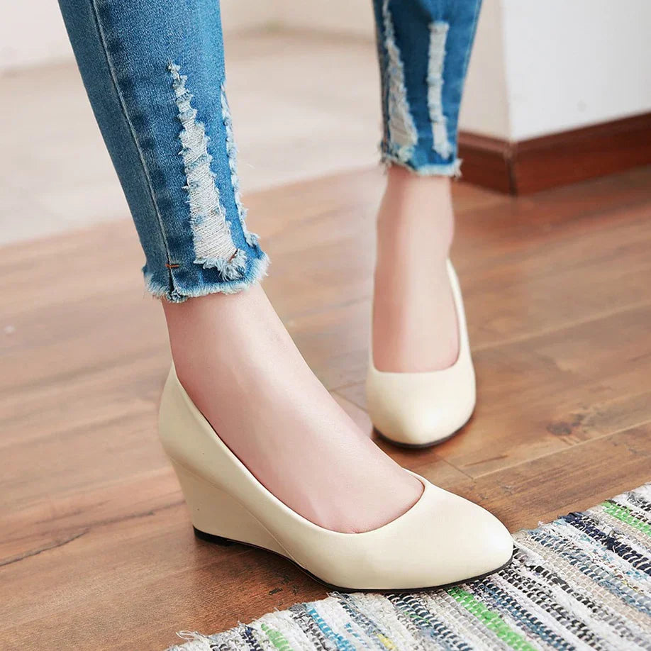 Women Wedge Shoes round toe pumps White Sweet Loafers Women's Pregnant Wedges Spring Autumn casual high heels Free Ship