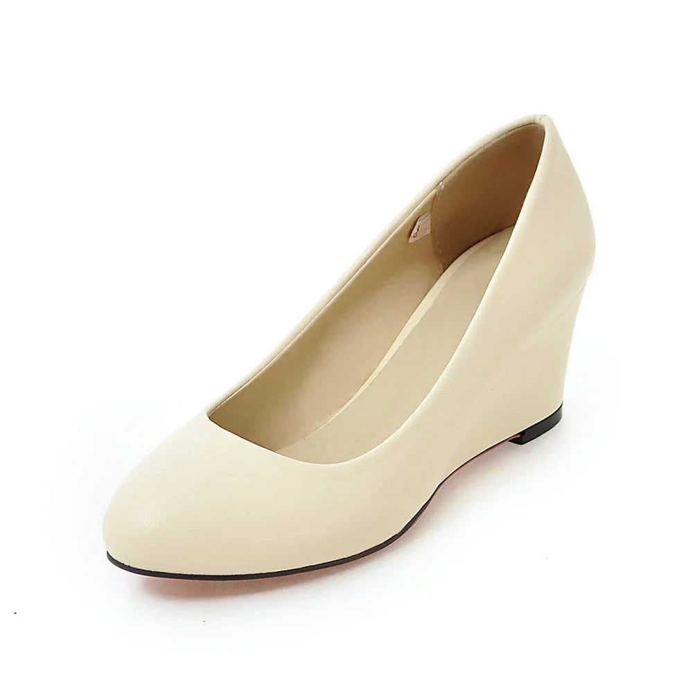 Women Wedge Shoes round toe pumps White Sweet Loafers Women's Pregnant Wedges Spring Autumn casual high heels Free Ship