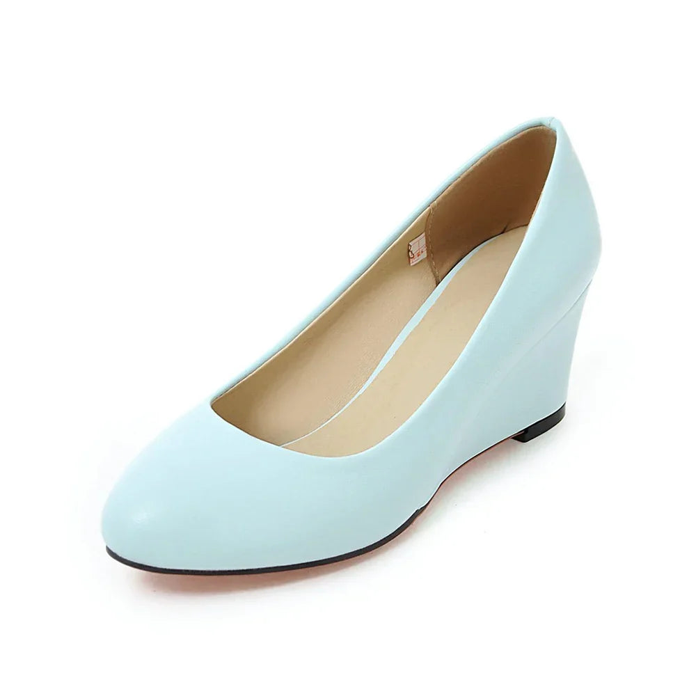 Women Wedge Shoes round toe pumps White Sweet Loafers Women's Pregnant Wedges Spring Autumn casual high heels Free Ship