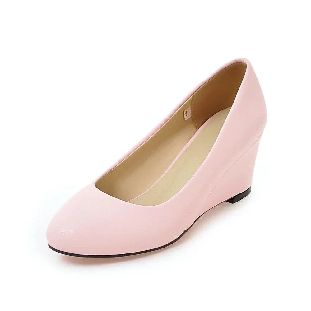 Women Wedge Shoes round toe pumps White Sweet Loafers Women's Pregnant Wedges Spring Autumn casual high heels Free Ship
