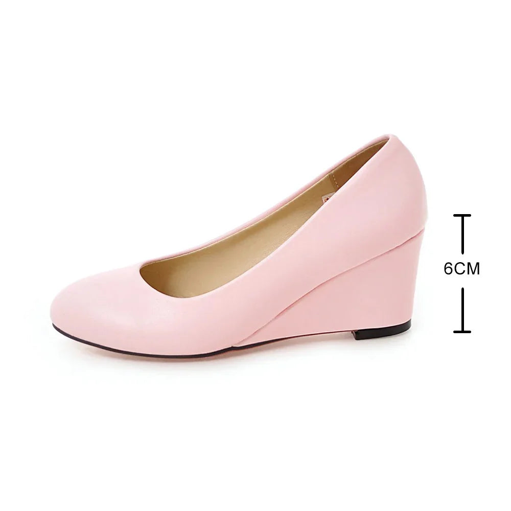 Women Wedge Shoes round toe pumps White Sweet Loafers Women's Pregnant Wedges Spring Autumn casual high heels Free Ship