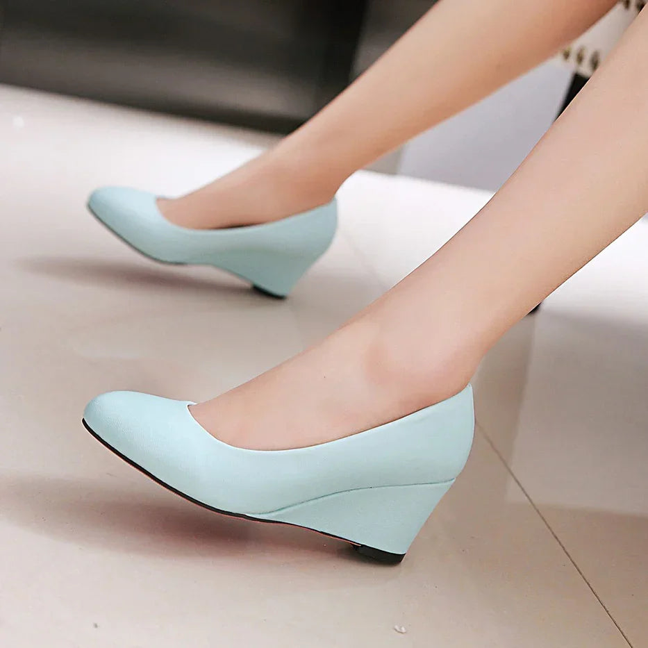 Women Wedge Shoes round toe pumps White Sweet Loafers Women's Pregnant Wedges Spring Autumn casual high heels Free Ship