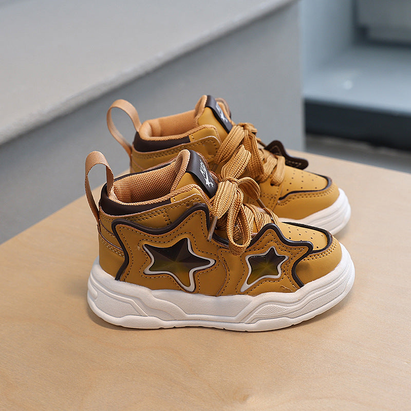 Children's Sports Shoes, Boys' Casual Sneakers, Mid-Top Shoes, Girls' Bread Shoes, Five-Pointed Star Baby Non-Slip Shoes