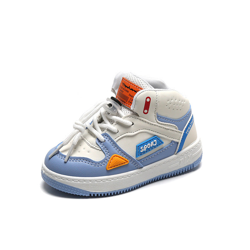 Boys' and girls' casual sneakers, high-top basketball running shoes, soft-soled baby shoes