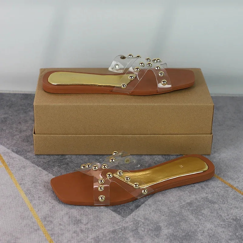 2025 New Arrival Women's Slip-On Flat Sandals Outdoor Cross Design Transparent PVC Non-Slip Beach Shoes Plus Size Slippers