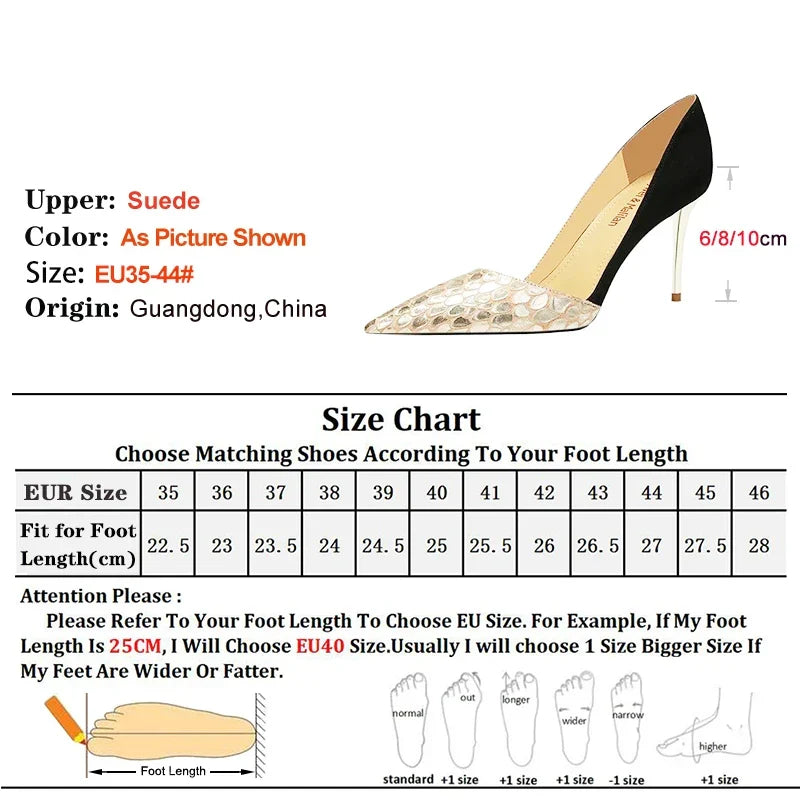 Black Green Leather Splicing High Heels 10cm Women Shoes Thin Heels Suede Pointed Head Ladies Pumps Shallow Stiletto Party Shoes