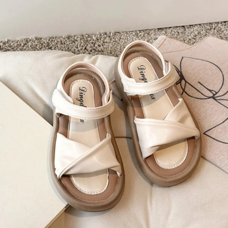 Girls Sandals Summer 2025 New Pu Leather Children Shoes Open Toe Casual Princess Shoes Platform Anti-slip Fashion Kids Sandals