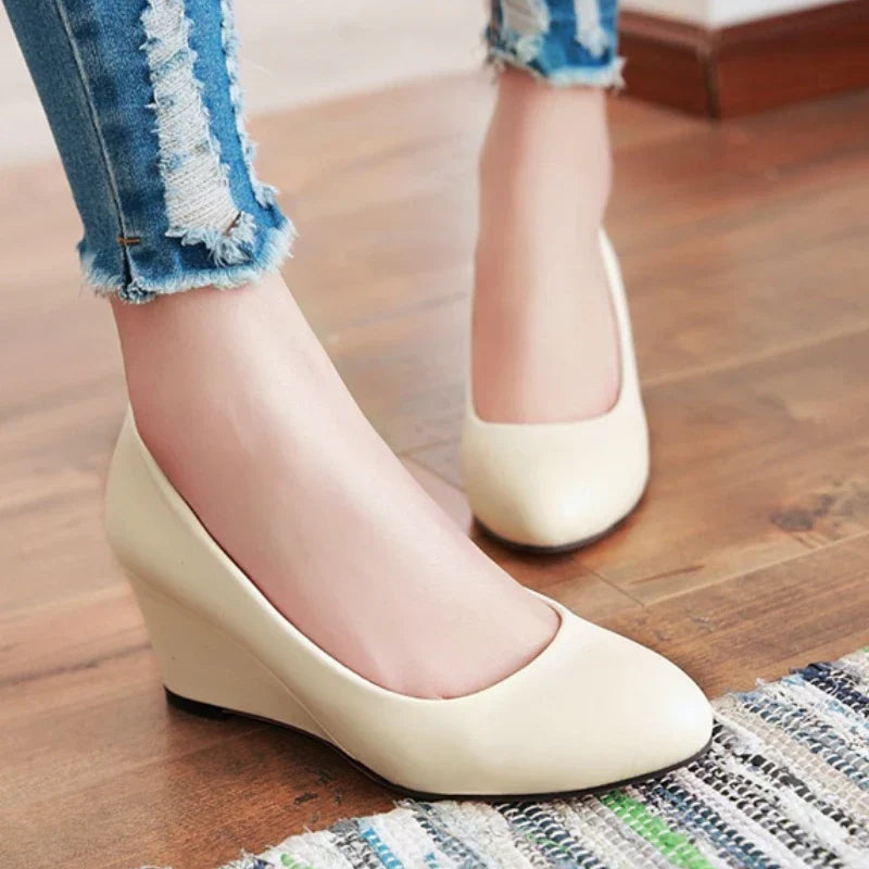 Classic Women's Wedge Heels Shoes Fashion Pink Black White Blue Wedges Party Wedding Office Shoes Ladies Dress Pumps Spring 2025