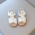 Summer Girl's Princess Shoes Lace Bowtie Open Toe Pearl Sweet Kid's Flat Shoe Solid Colors Anti-slip Chic Daily Children Shoe