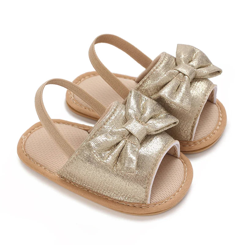 Golden 0-18M Baby Girl Sandals With Butterfly Bow High-Quality Soft Sole Anti Slip Exposed Toe Summer Outdoor First Walking