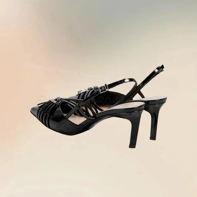 Pink Buckle Decor Hollow Cut Heel Pointed Toe Pumps Buckle Strap Women Shoes Thin High Heels Fashion 2025 Zapatos Para Mujere