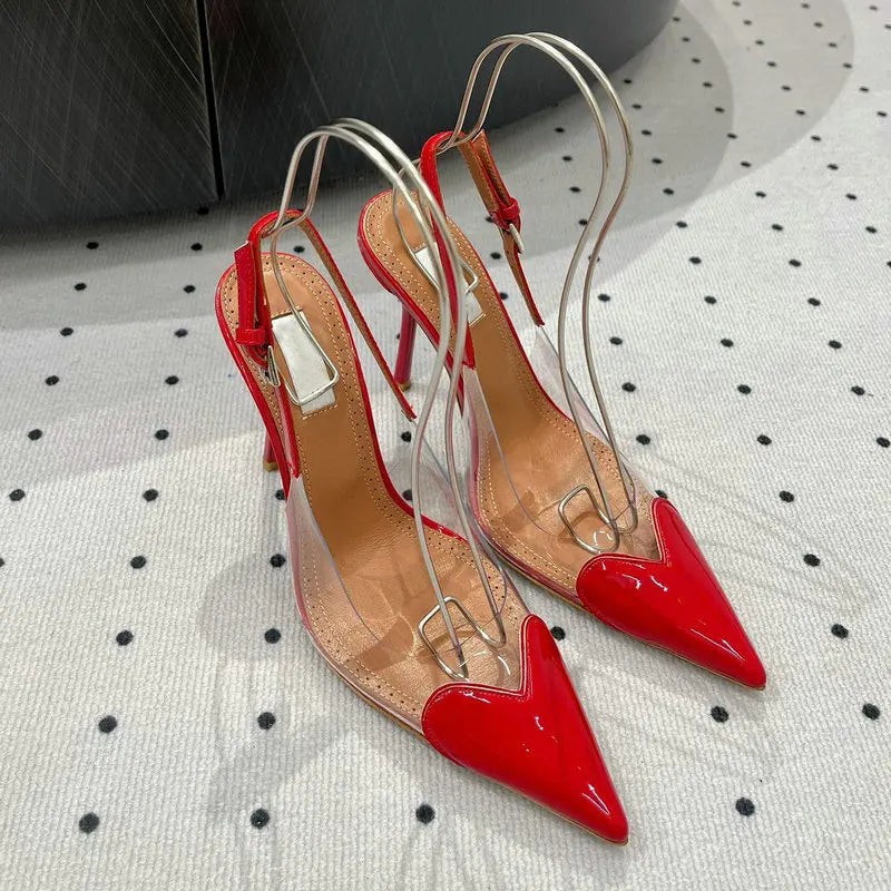 European Summer New Women'S Sandals Pointy Thin Heels High Heels Back Empty Head Transparent Film Fashion Women Pumps