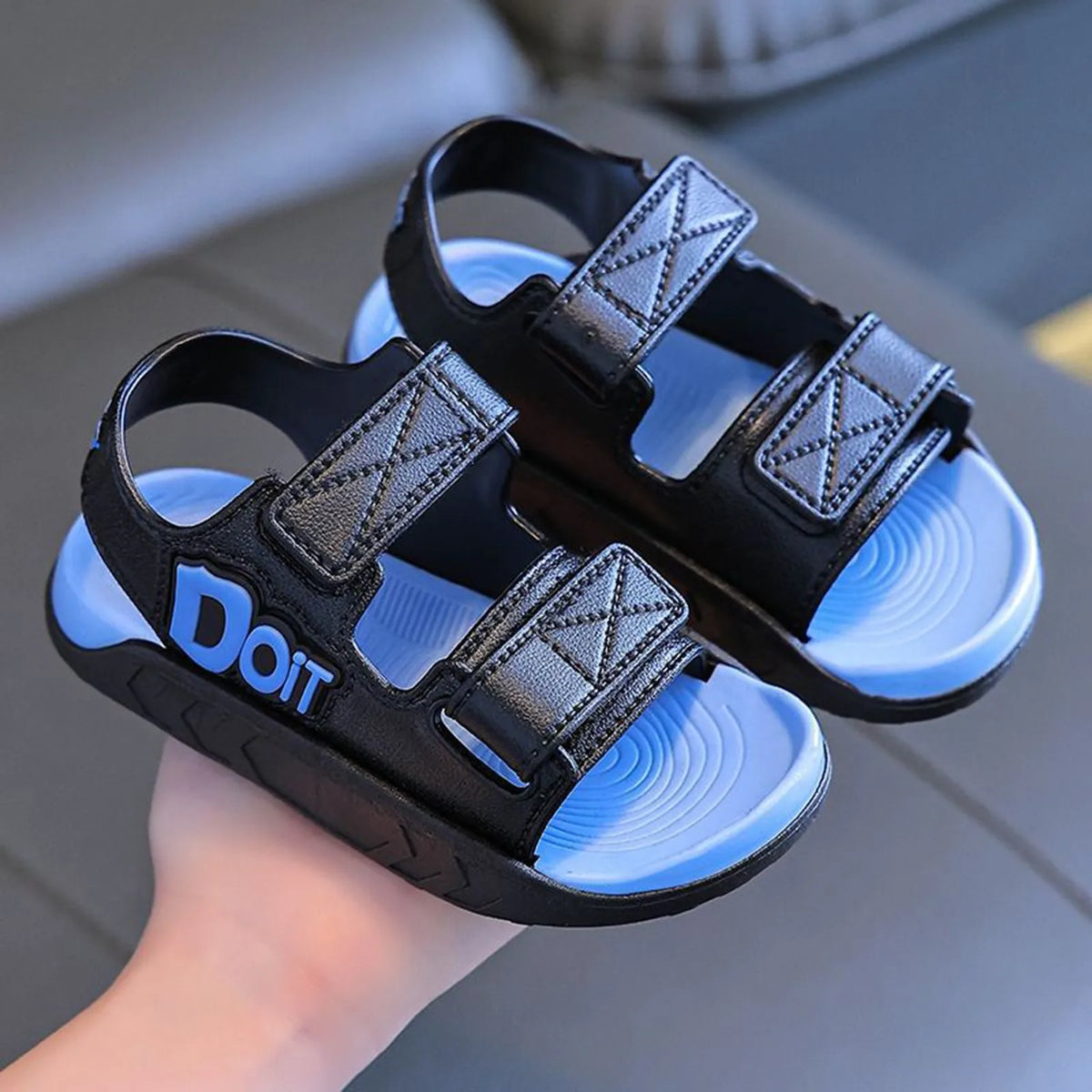 Children Sports Sandals Double Hook And Loop Strap Adjustable Sandals Open Toe Breathable Beach Shoes Soft Sole Non-Slip Sandals