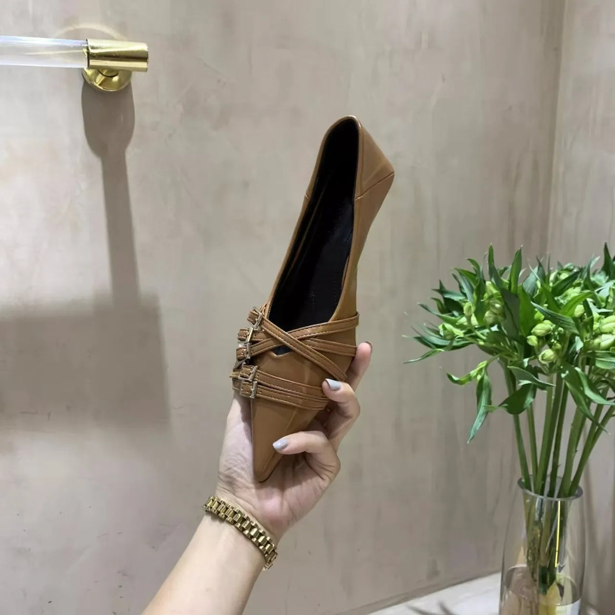 Thin Heeled Square Buckle High Heels for Women 2025 New French Style Shallow Mouth Low Heel Small Leather Shoes