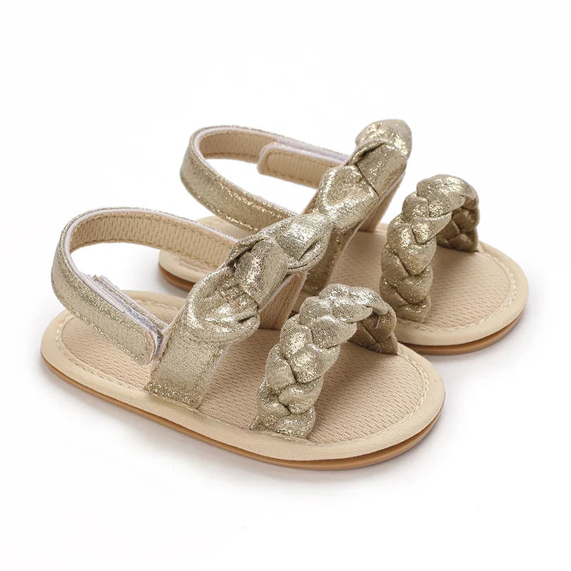 Golden 0-18M Baby Girl Sandals With Butterfly Bow High-Quality Soft Sole Anti Slip Exposed Toe Summer Outdoor First Walking