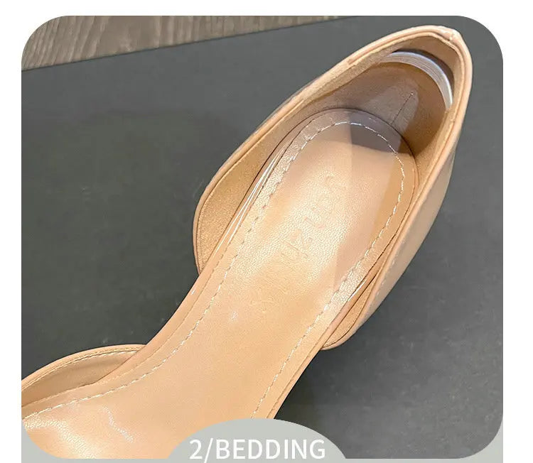 New Autumn Patent Leather Nude High Heels Thin Heel Pointed Bow Korean Version