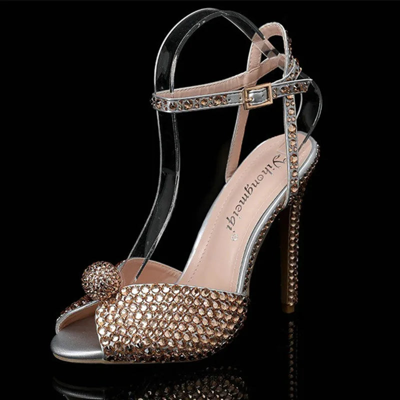 2025 New High Heels Thick Heel Shallow Mouth Women's Pearl Sandals Wedding Shoes Bridesmaid Shoes