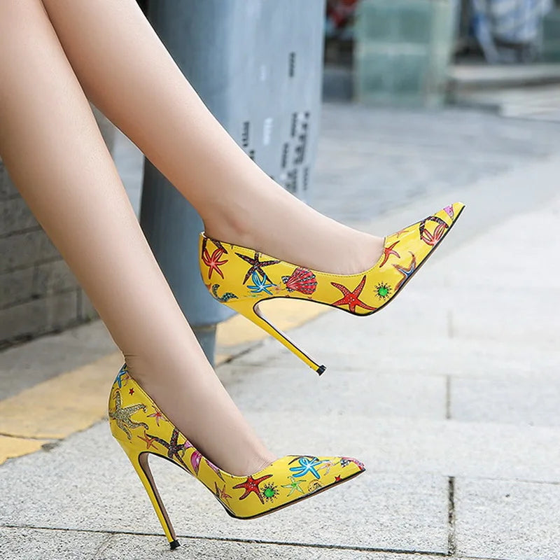 Women Starfish High Thin Heel Shoes Pointed Stiletto Pumps for Office Nightclub Party Pub Wedding Banquet Model Cross Dressing